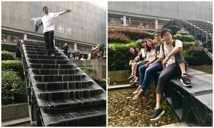 Chinese students installed two 3D printed bridges at the college entrance